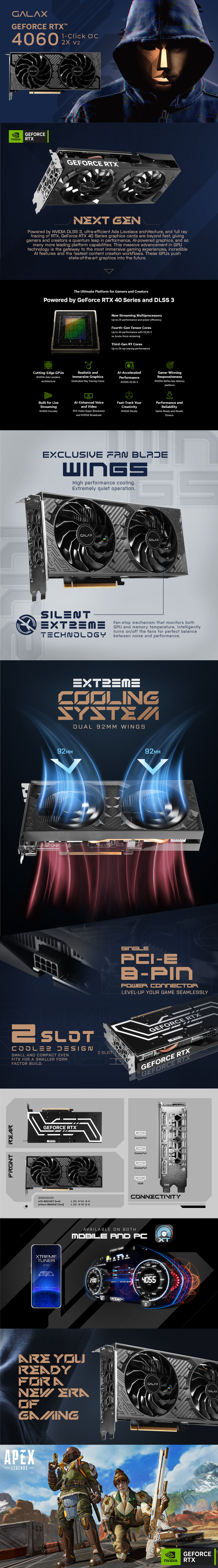 Placa de Video Galax GeForce RTX 4060 1-Click OC 2X V2 8GB